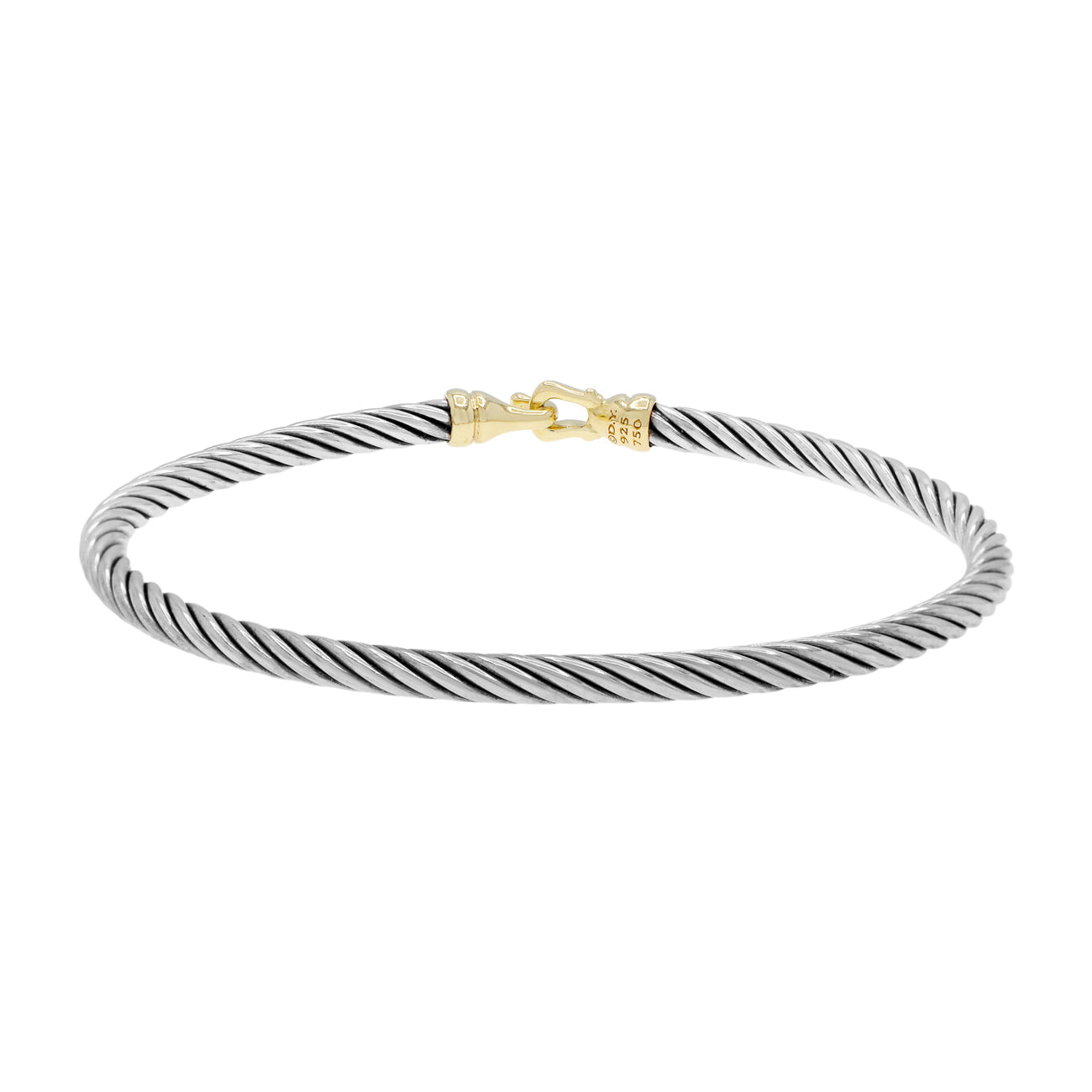 Exclusive David Yurman Sterling Silver 18K Yellow Gold 3mm Buckle Cable Bracelet — Side View