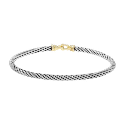 Exclusive David Yurman Sterling Silver 18K Yellow Gold 3mm Buckle Cable Bracelet — Side View