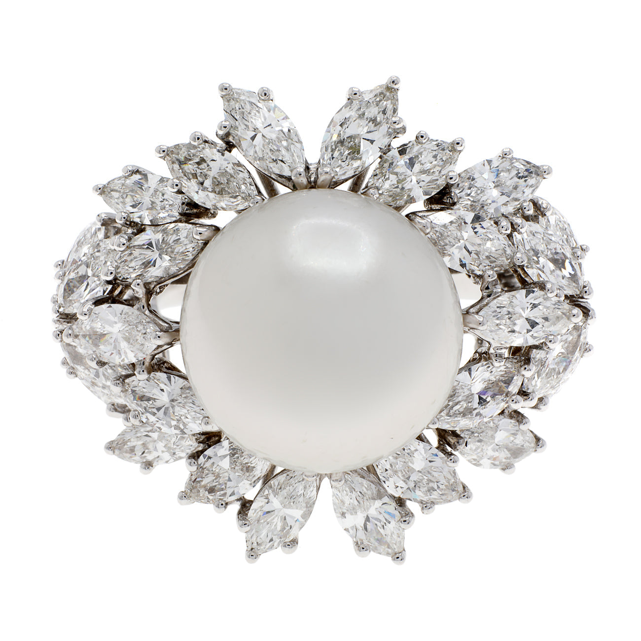 Exclusive 18K White Gold 13.8mm South Sea Pearl Diamond Ring — 6 — Front View