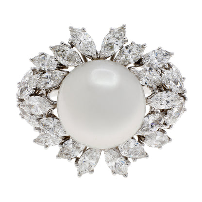 Exclusive 18K White Gold 13.8mm South Sea Pearl Diamond Ring — 6 — Front View