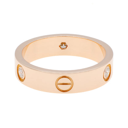 Exclusive Cartier 18K Rose Gold 3 Diamond Classic Love Ring — Side View