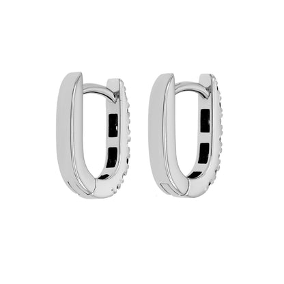 Exclusive 18K White Gold Black Diamond Huggie Earrings — Side View