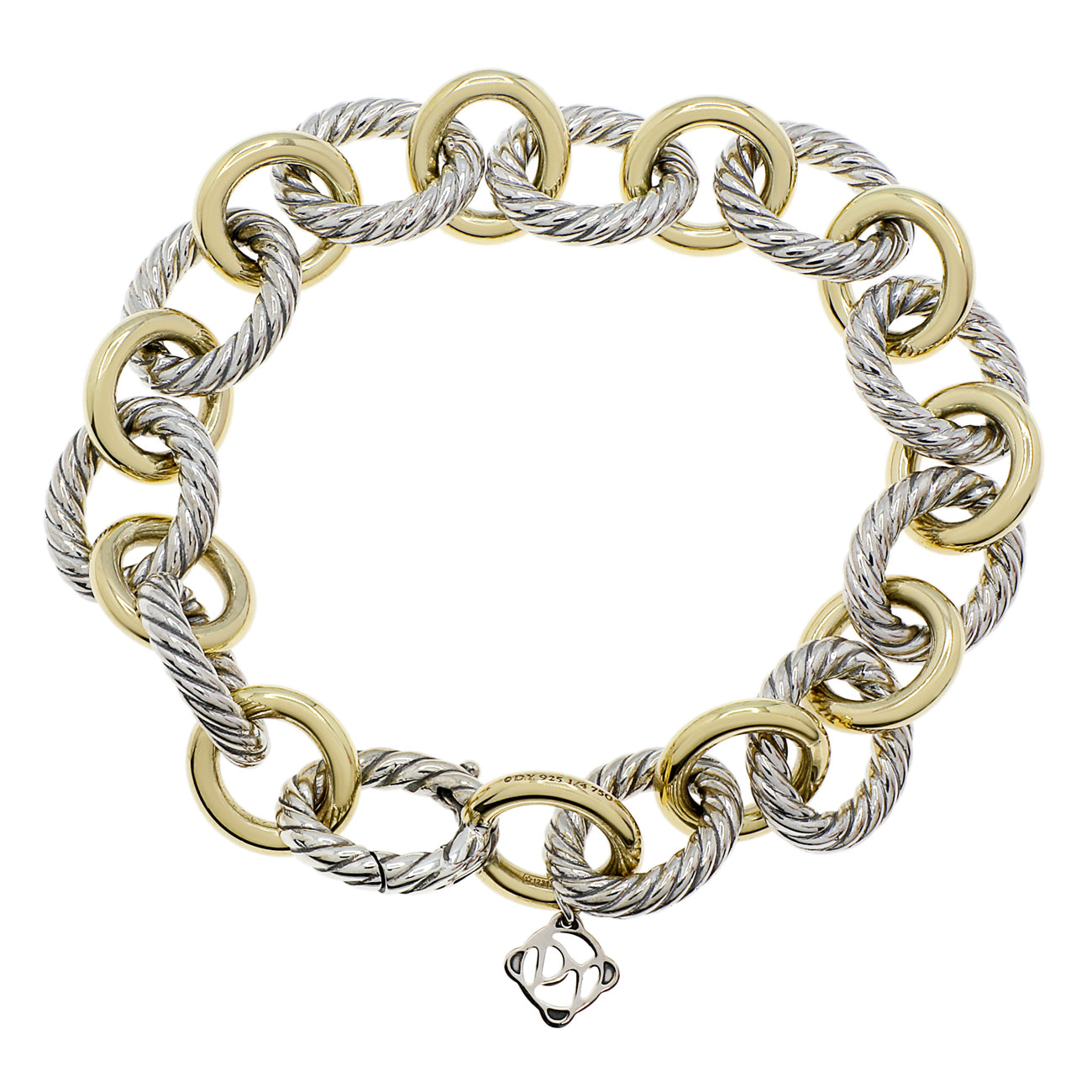 Exclusive David Yurman Sterling Silver 18K Yellow Gold 12mm Oval Link Chain Bracelet — Front View