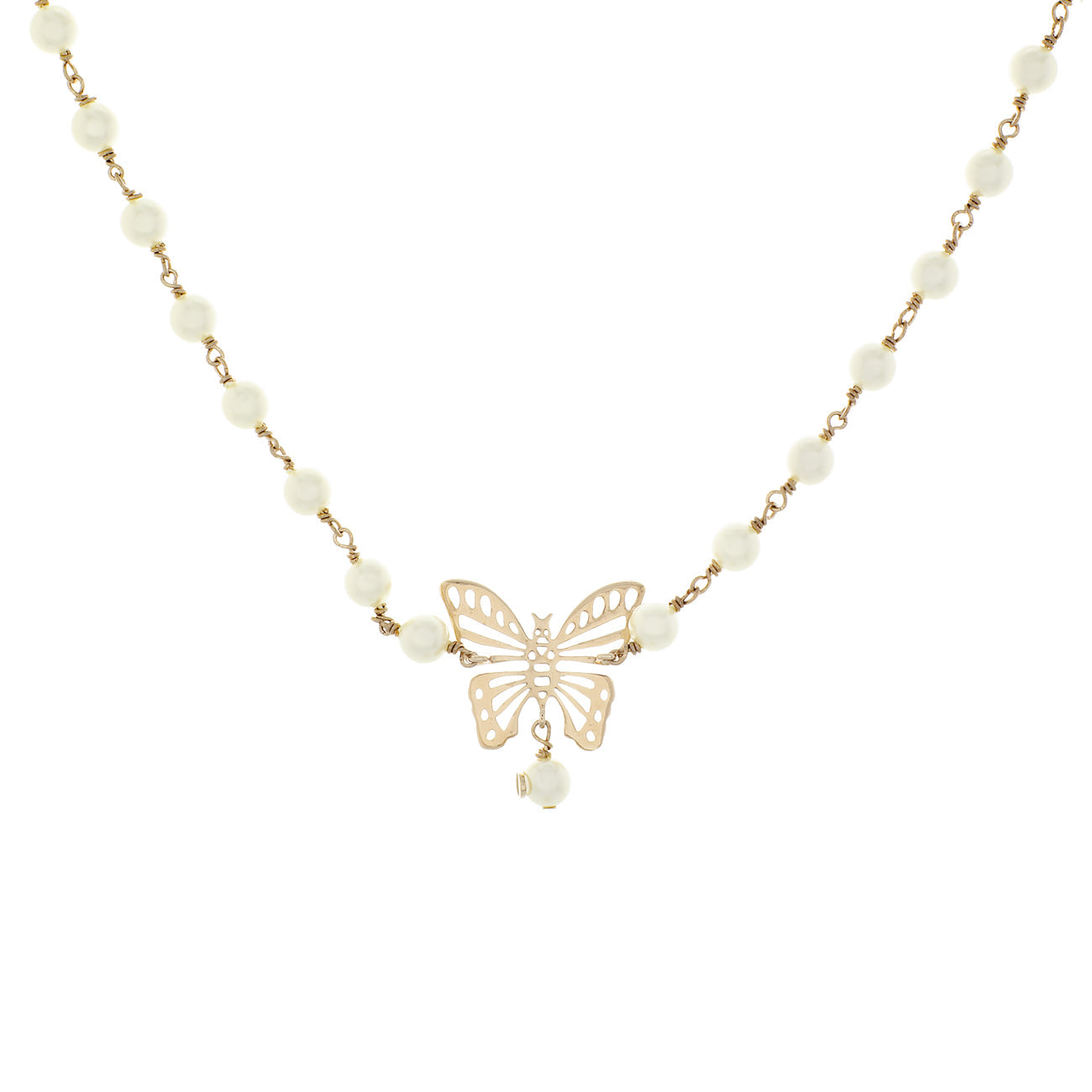 Exclusive Christian Dior Pearl Butterfly Necklace — Front View