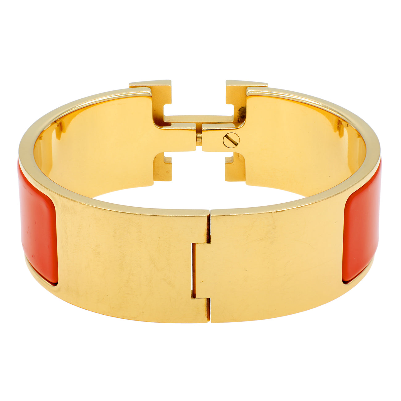 Exclusive Hermes Orange Enamel Clic Clac H Bracelet — Side View