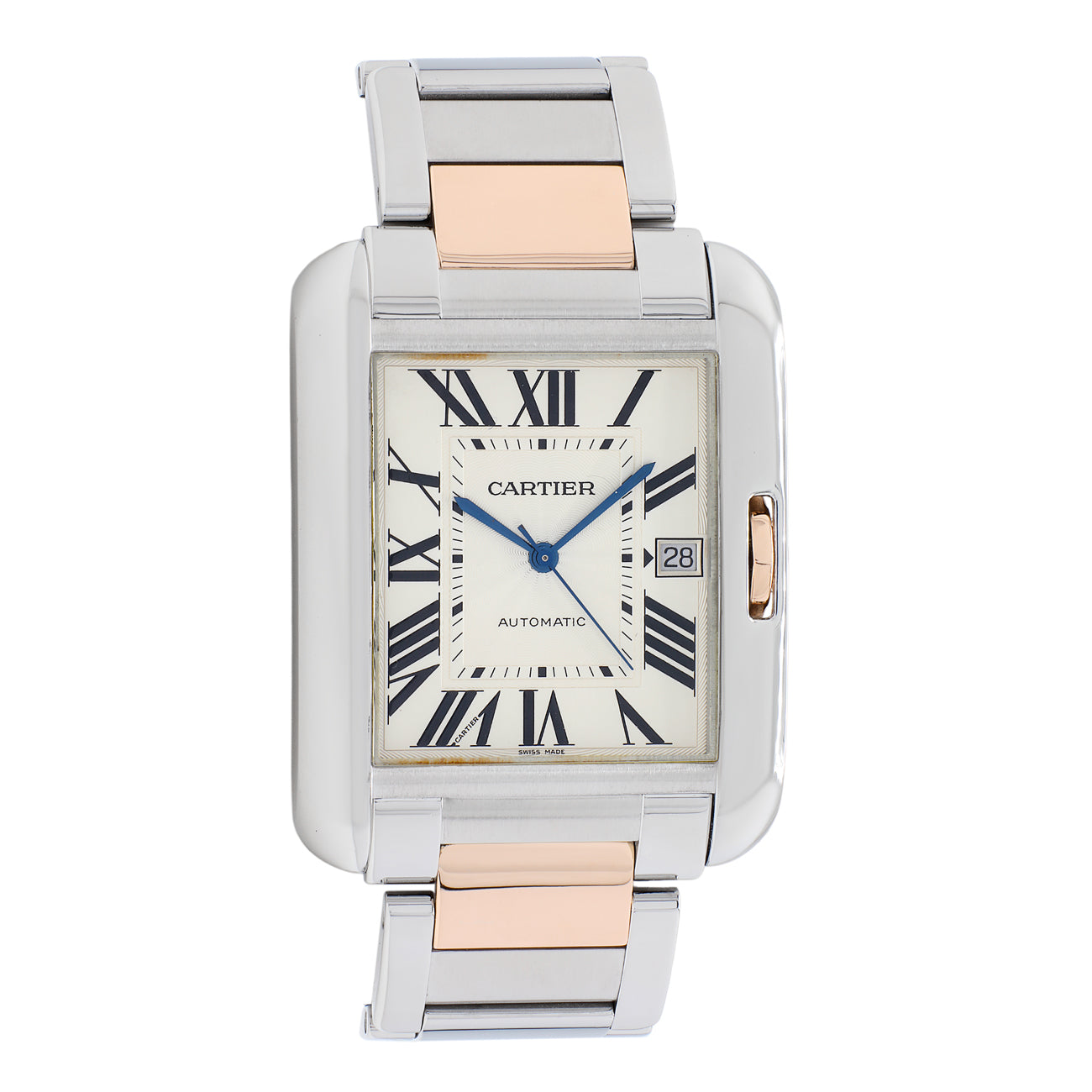 Exclusive Cartier Stainless Steel 18K Rose Gold Tank Anglaise XL W5310006 — Front View