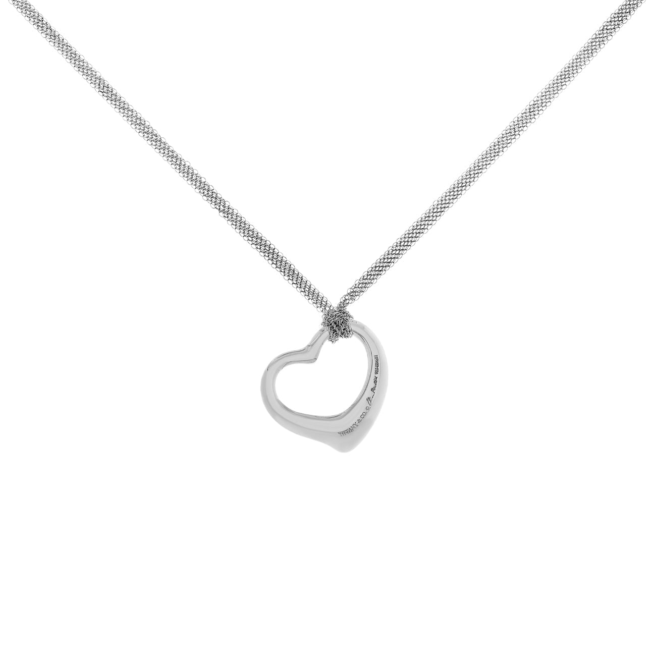 Exclusive Tiffany & Co. Sterling Silver Open Heart Pendant w/ Mesh Necklace — Side View