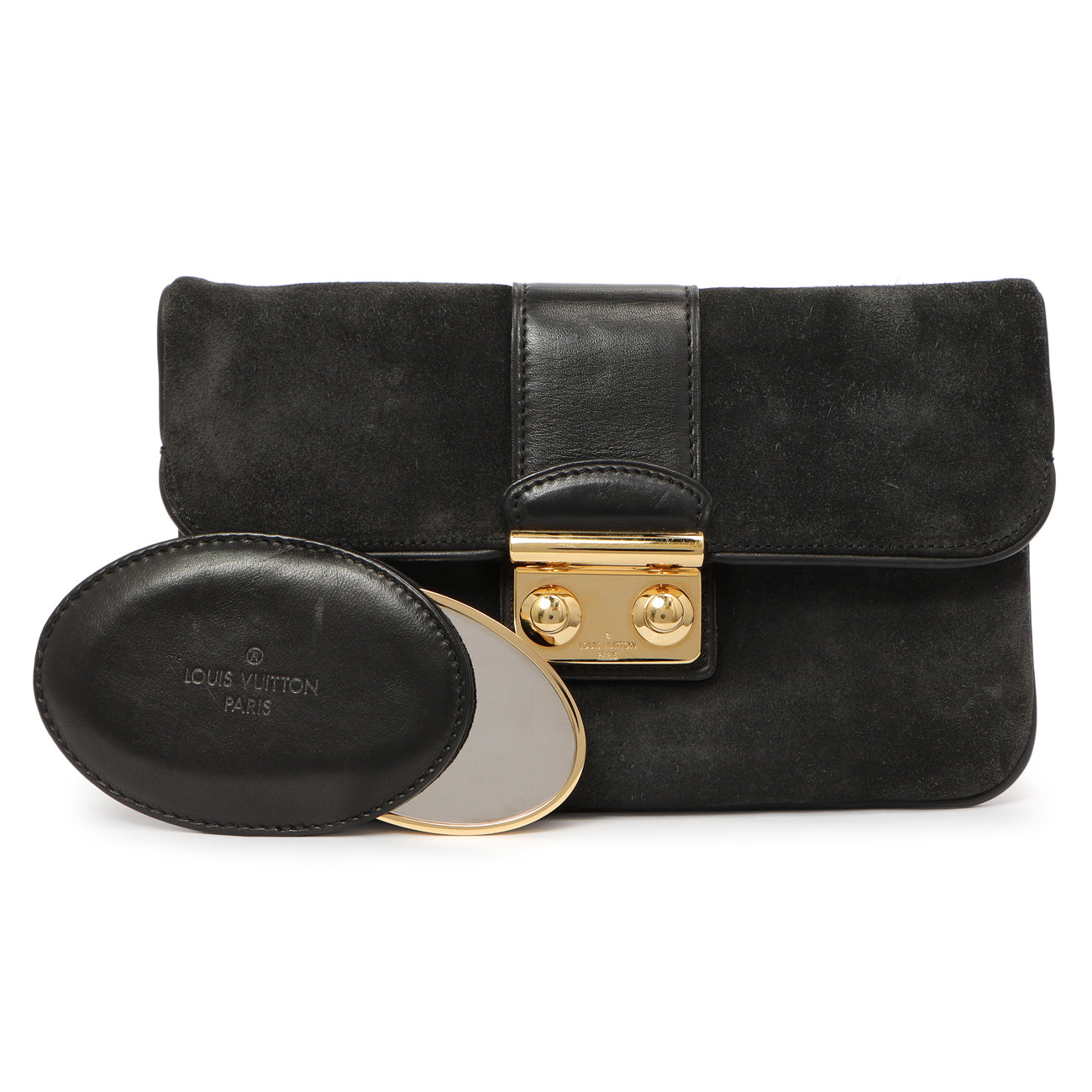 Exclusive Louis Vuitton Black Suede Sofia Coppola Slim Clutch — Front View