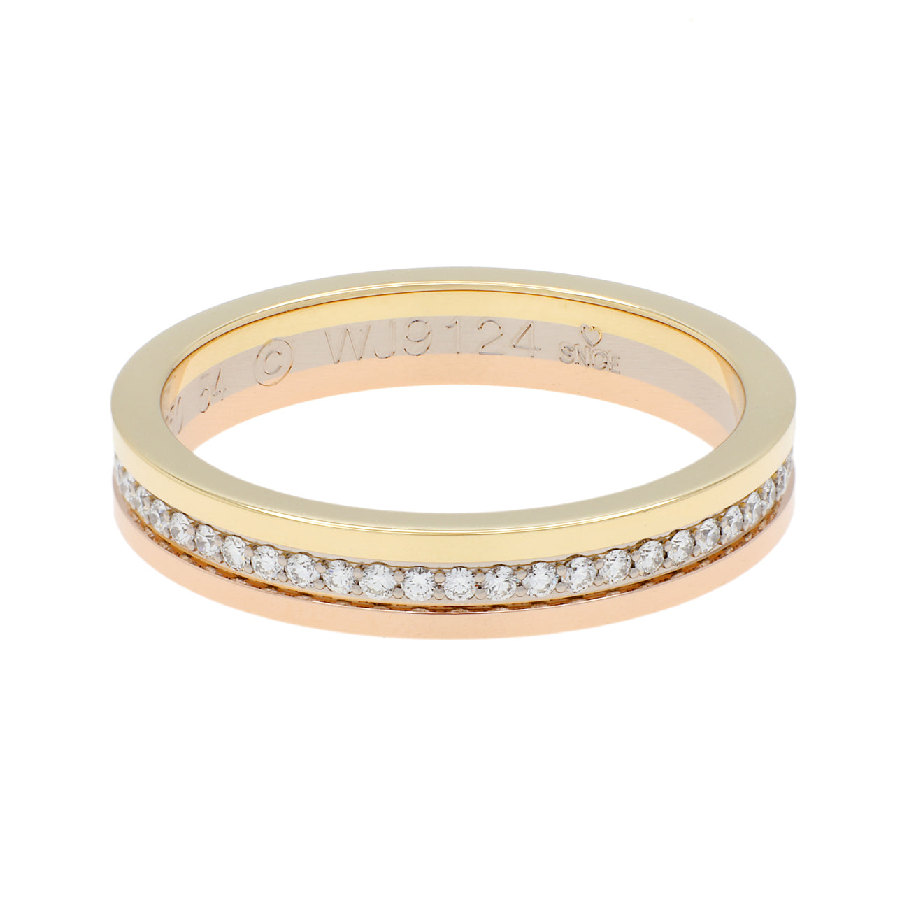 Exclusive Cartier 18K White Yellow Rose Gold Diamond Vendome Louis Cartier Wedding Band Ring — Side View