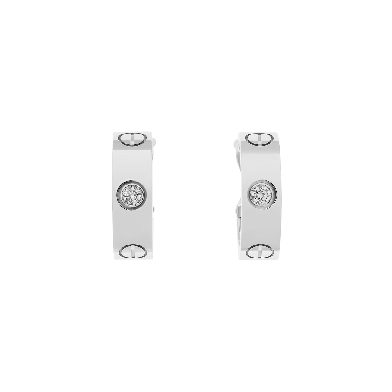 Exclusive Cartier 18K White Gold Diamond Love Earrings — Front View