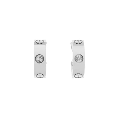 Exclusive Cartier 18K White Gold Diamond Love Earrings — Front View