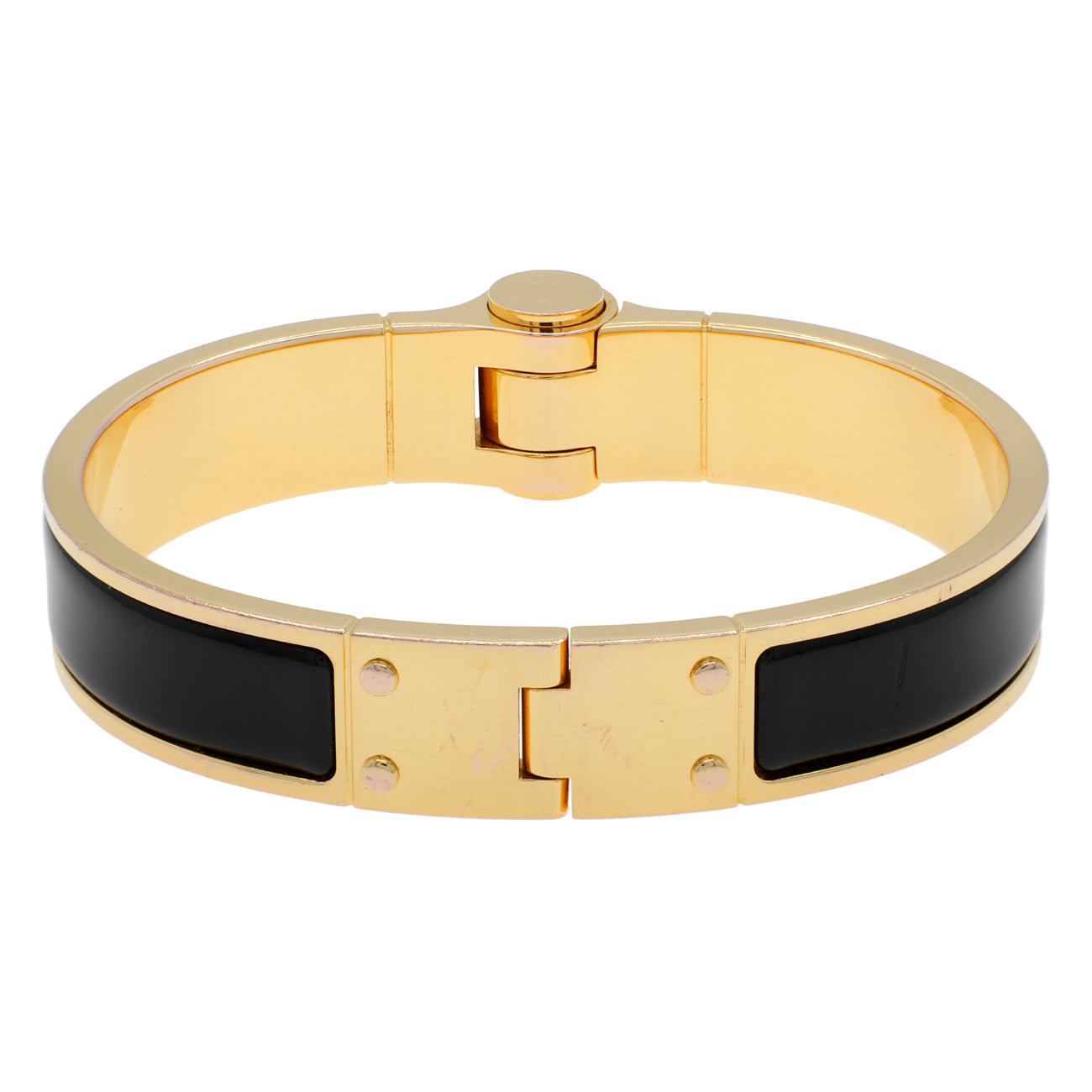 Exclusive Hermes Black Enamel Charniere Uni Narrow Hinged Bracelet — Side View