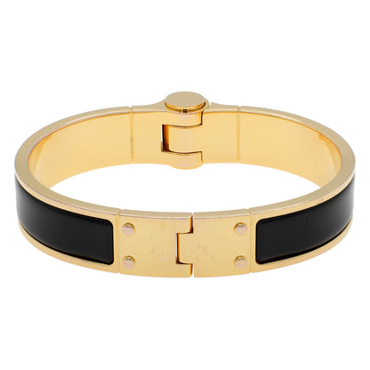 Exclusive Hermes Black Enamel Charniere Uni Narrow Hinged Bracelet — Side View