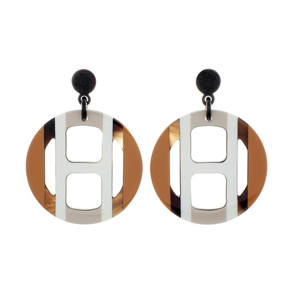 Exclusive Hermes Lacquered Horn H Equipe Earrings — Front View