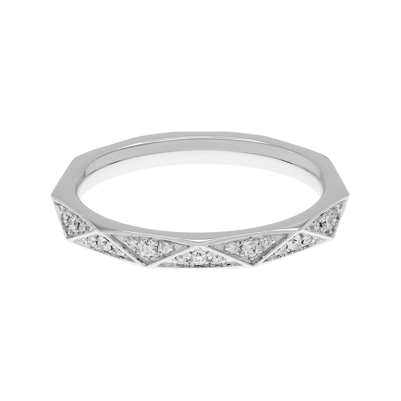 Exclusive Laurence Graff 18K White Gold Signature Faceted Pave Diamond Wedding Band — Side View
