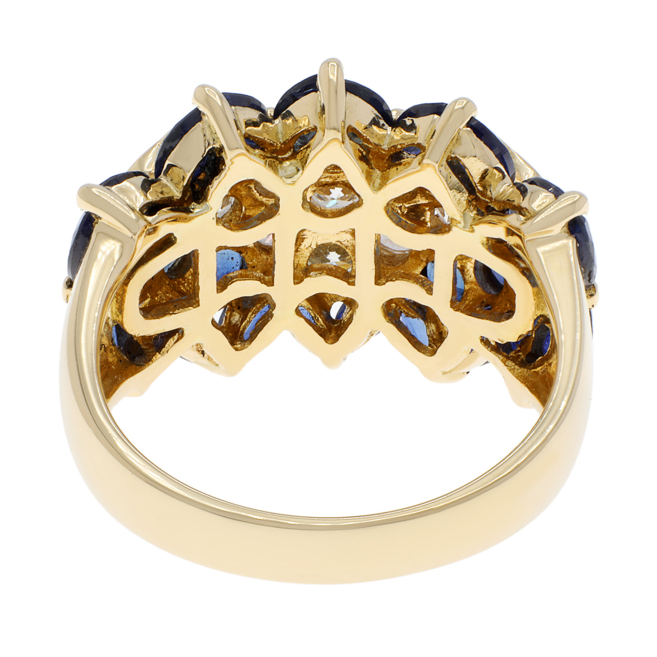 Exclusive 18K Yellow Gold 3.48 Carat Sapphire Diamond Bandeau Cluster Ring — 4.75 — Side View