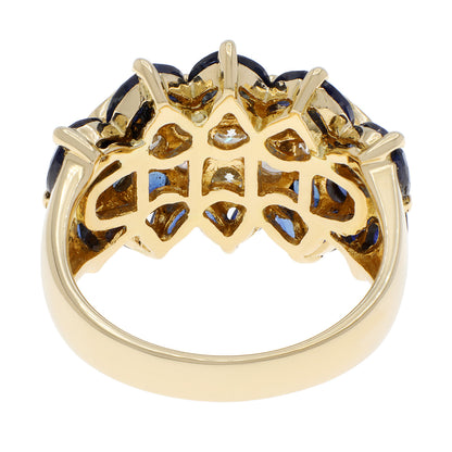Exclusive 18K Yellow Gold 3.48 Carat Sapphire Diamond Bandeau Cluster Ring — 4.75 — Side View