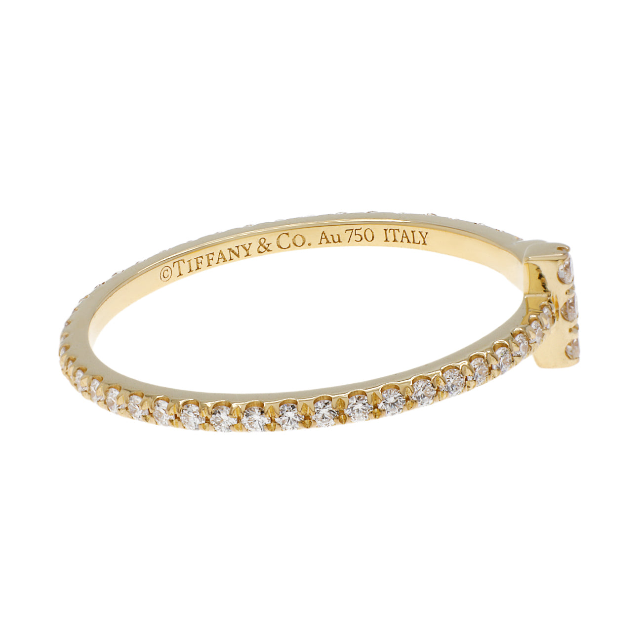Exclusive Tiffany & Co. 18K Yellow Gold Diamond T Wire Band Ring — Side View