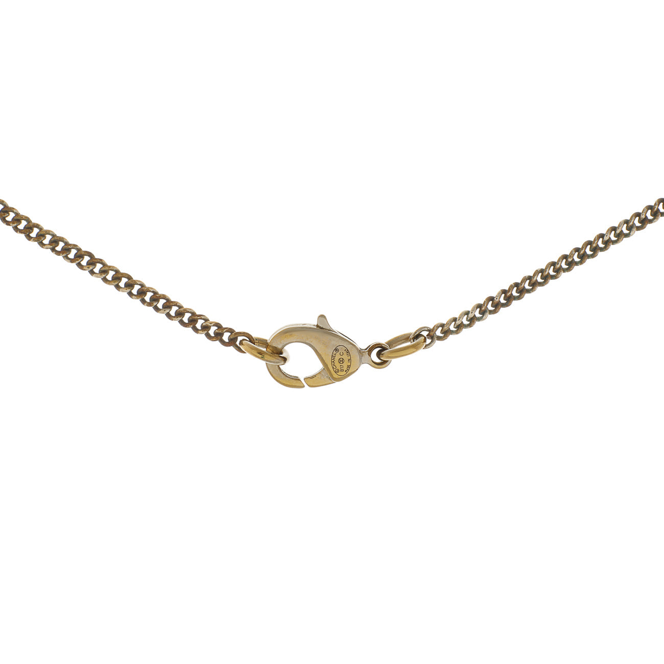 Exclusive Chanel Gold Silver Aged Hardware Crystal CC Pendant Necklace — Back View