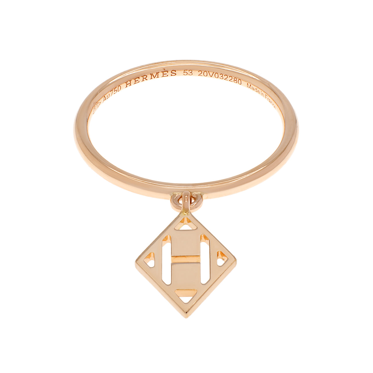 Exclusive Hermes 18K Rose Gold Gambade H Ring — Front View