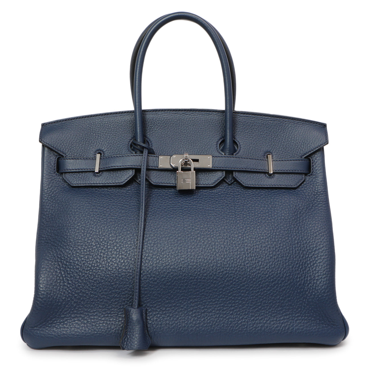 Exclusive Hermes Bleu Saphir Clemence Birkin 35 — Front View