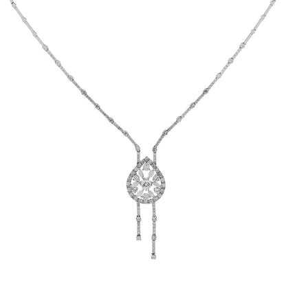 Exclusive 18K White Gold 6.82 Carat Diamond Lariat Necklace — Front View