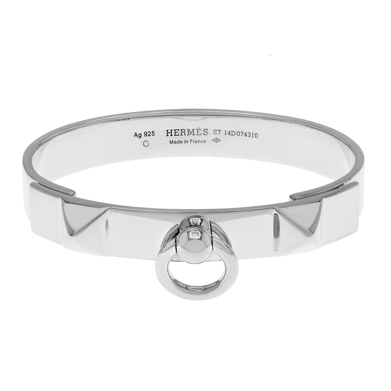 Exclusive Hermes Sterling Silver Collier De Chien Bracelet PM — Front View