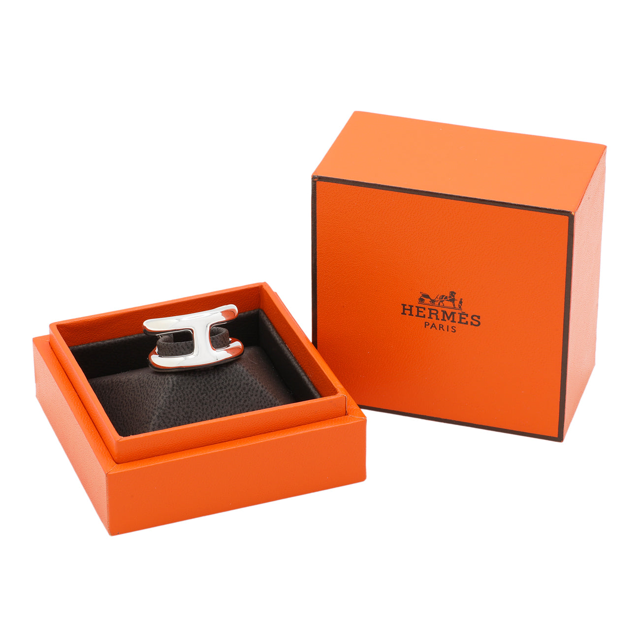Exclusive Hermes Sterling Silver Large Osmose Ring — Top View