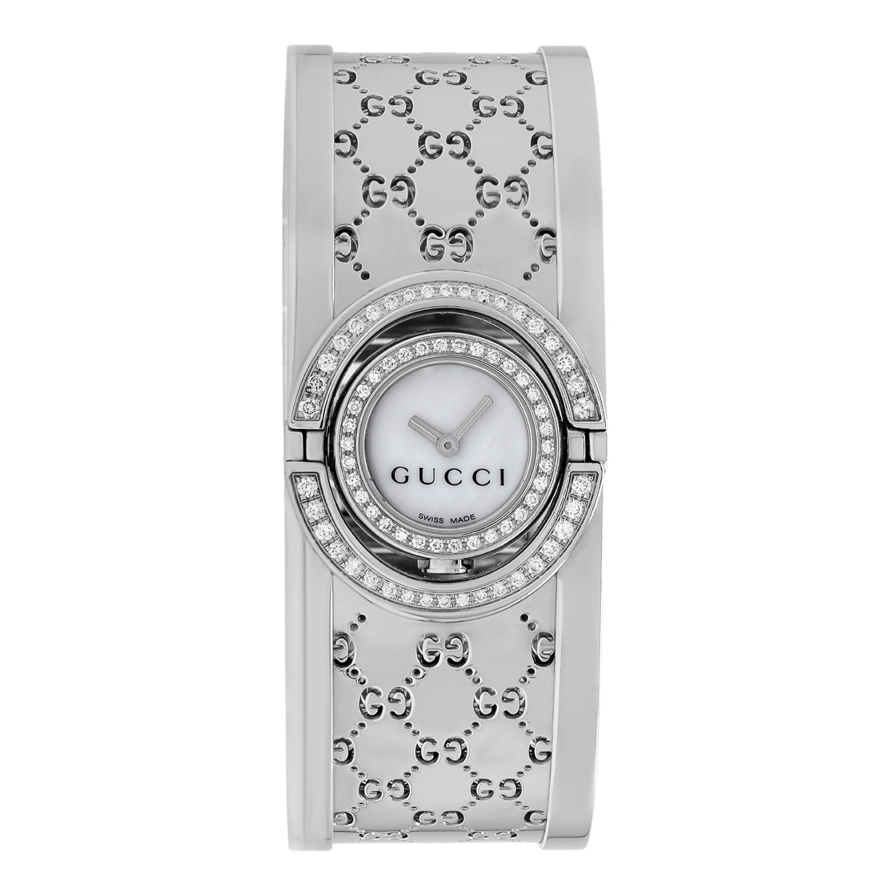 Exclusive Gucci Stainless Steel Diamond Twirl 112 Quartz Watch — Front View
