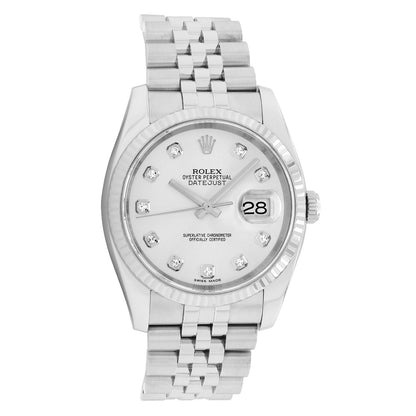 Exclusive Rolex Stainless Steel 18K White Gold Diamond Datejust 36 116234 — Front View