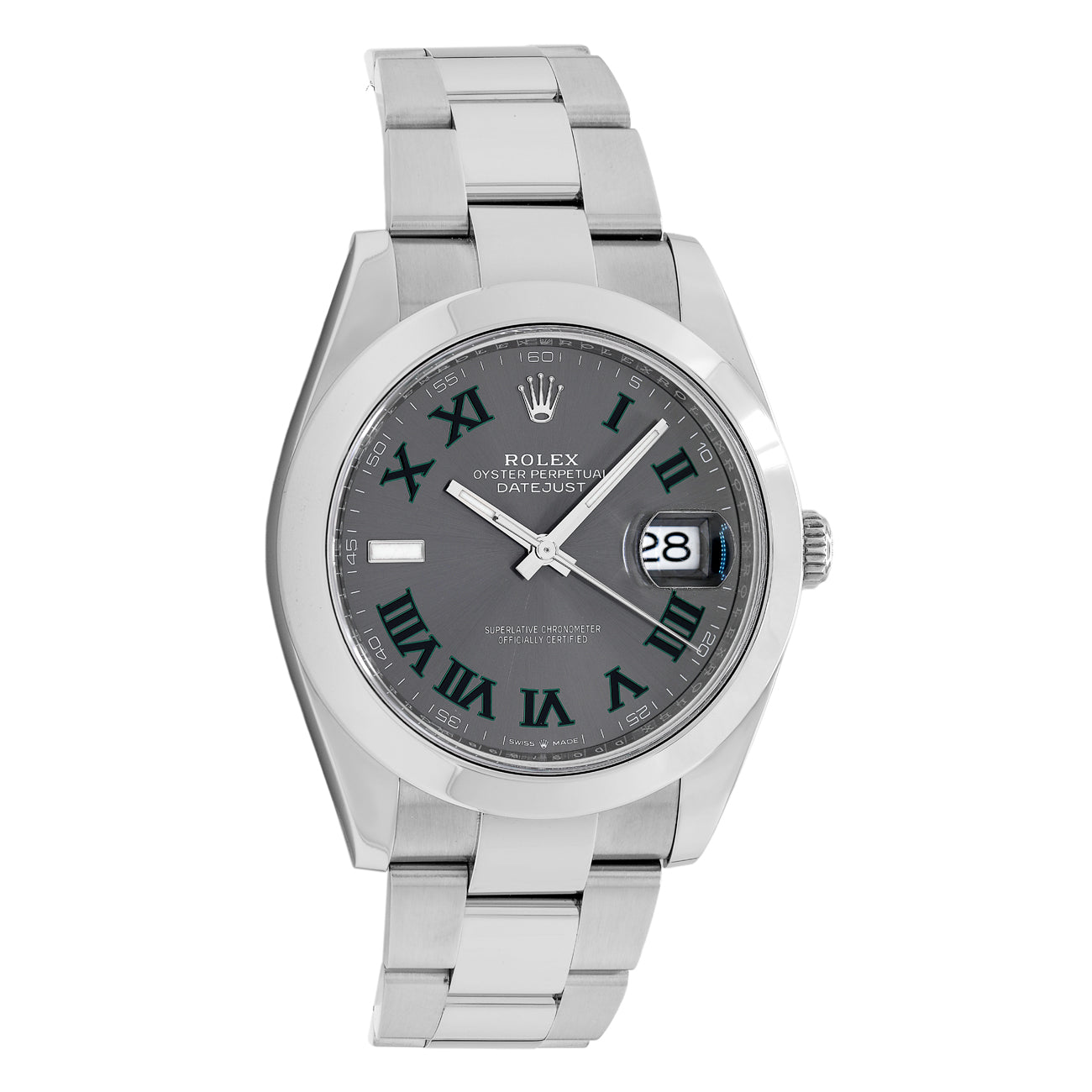 Exclusive Rolex Stainless Steel Wimbledon Datejust 41 126300 — Front View