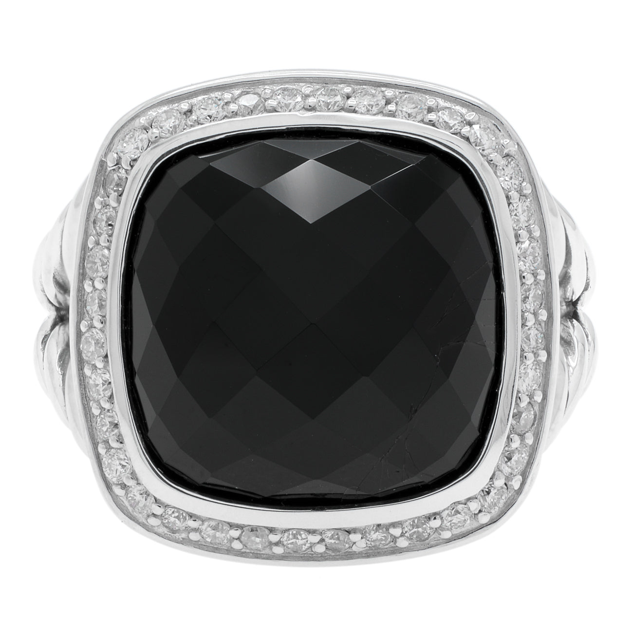 Exclusive David Yurman Sterling Silver Onyx Diamond 14mm Albion Ring — Front View