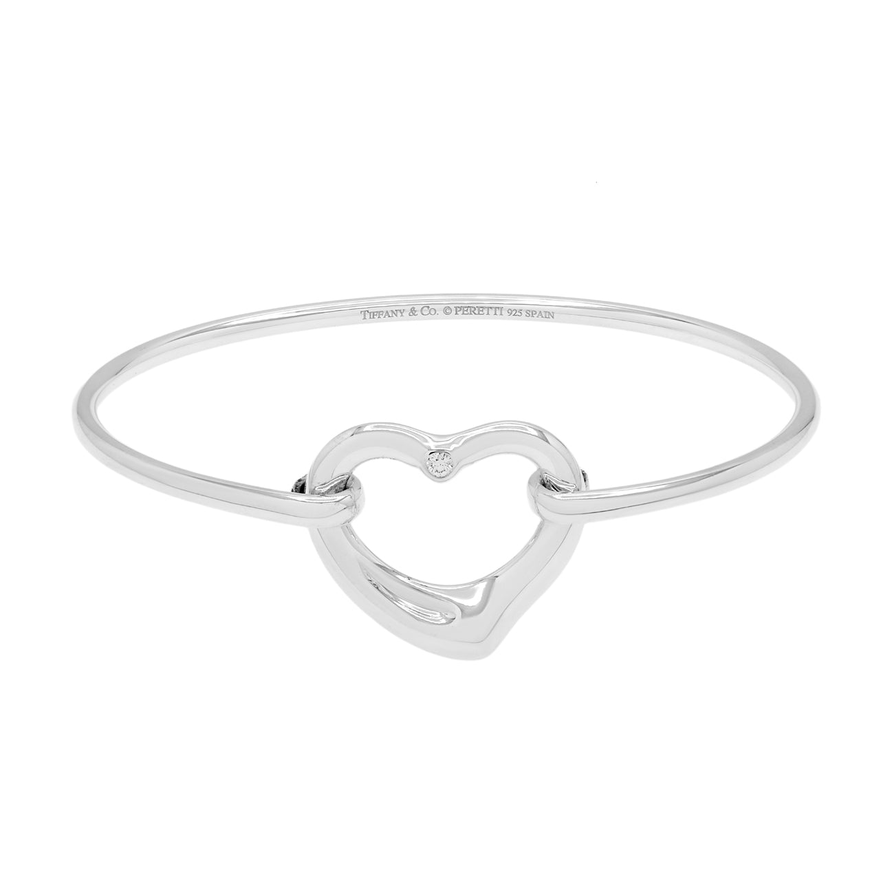 Exclusive Tiffany & Co. Sterling Silver Diamond Elsa Peretti Open Heart Bangle — Front View