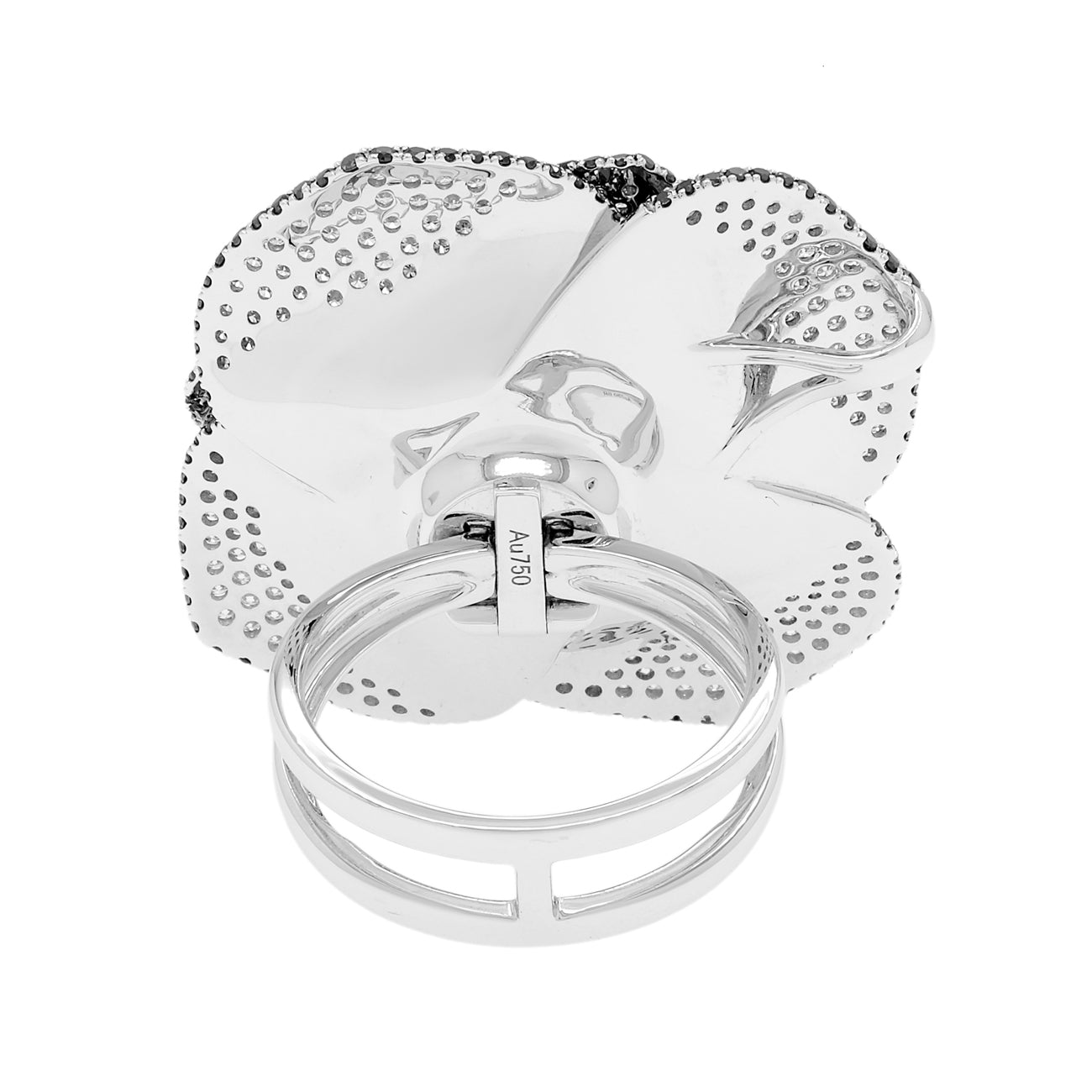Exclusive 18K White Gold 17.0mm Tahitian Pearl Convertible Floral Pendant Ring — 4.5 — Back View