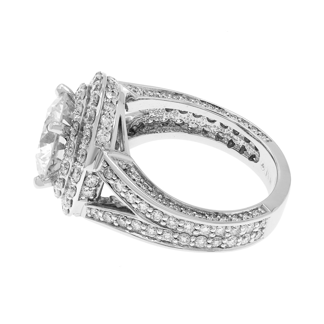 Exclusive 18K White Gold 2.82 Carat Diamond Double Halo Ring — Side View