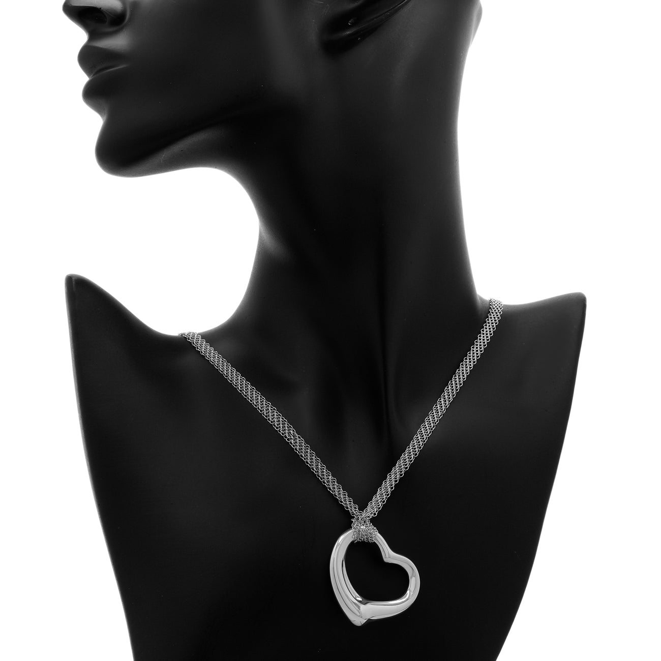 Exclusive Tiffany & Co. Sterling Silver Open Heart Pendant w/ Mesh Necklace — Detail View