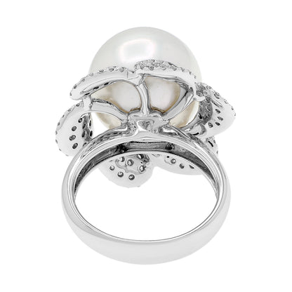 Exclusive 18K White Gold 14.5mm South Sea Pearl Blossom Ring — 4.5 — Back View