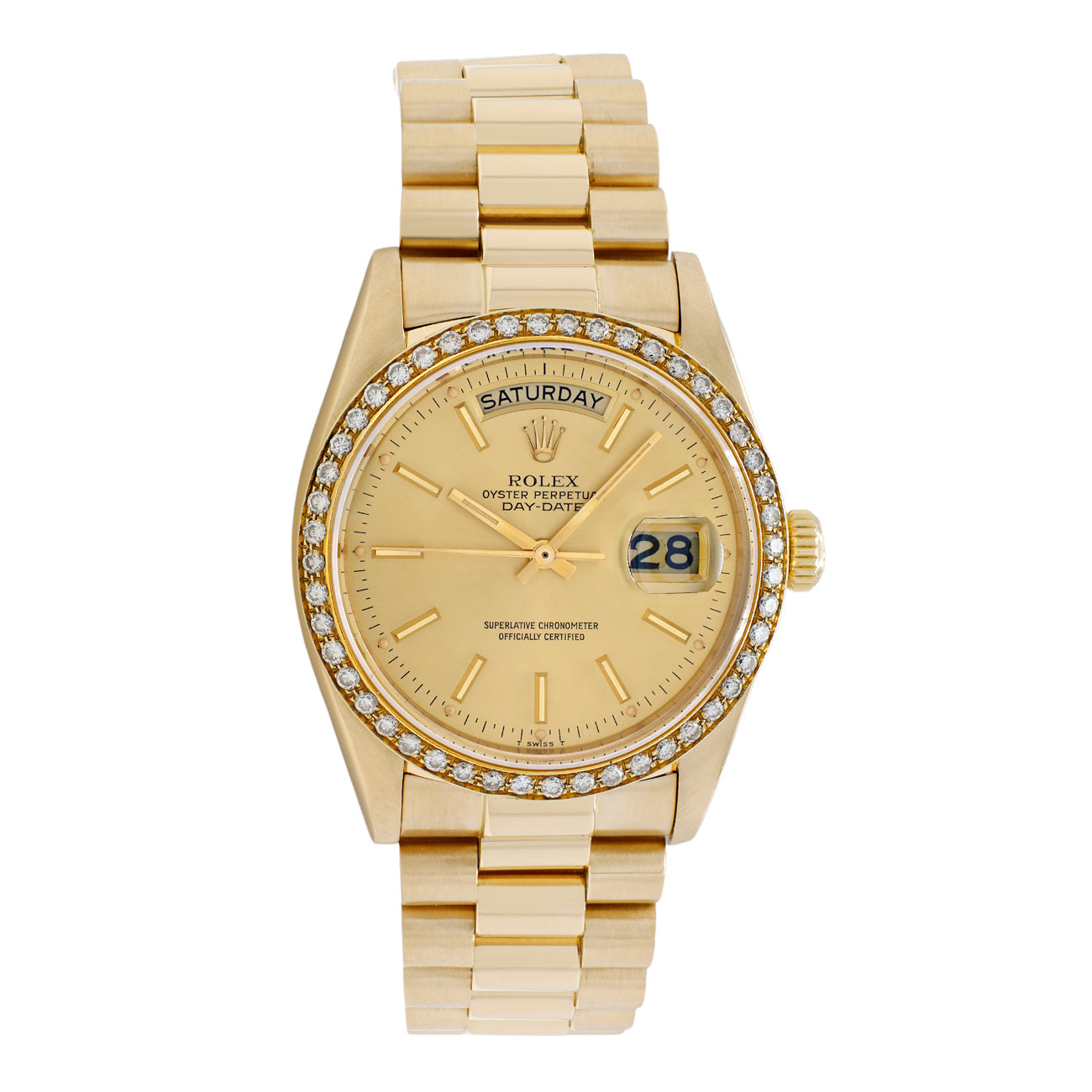 Exclusive Rolex 18K Yellow Gold Day-Date President 18038 — Front View