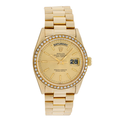 Exclusive Rolex 18K Yellow Gold Day-Date President 18038 — Front View