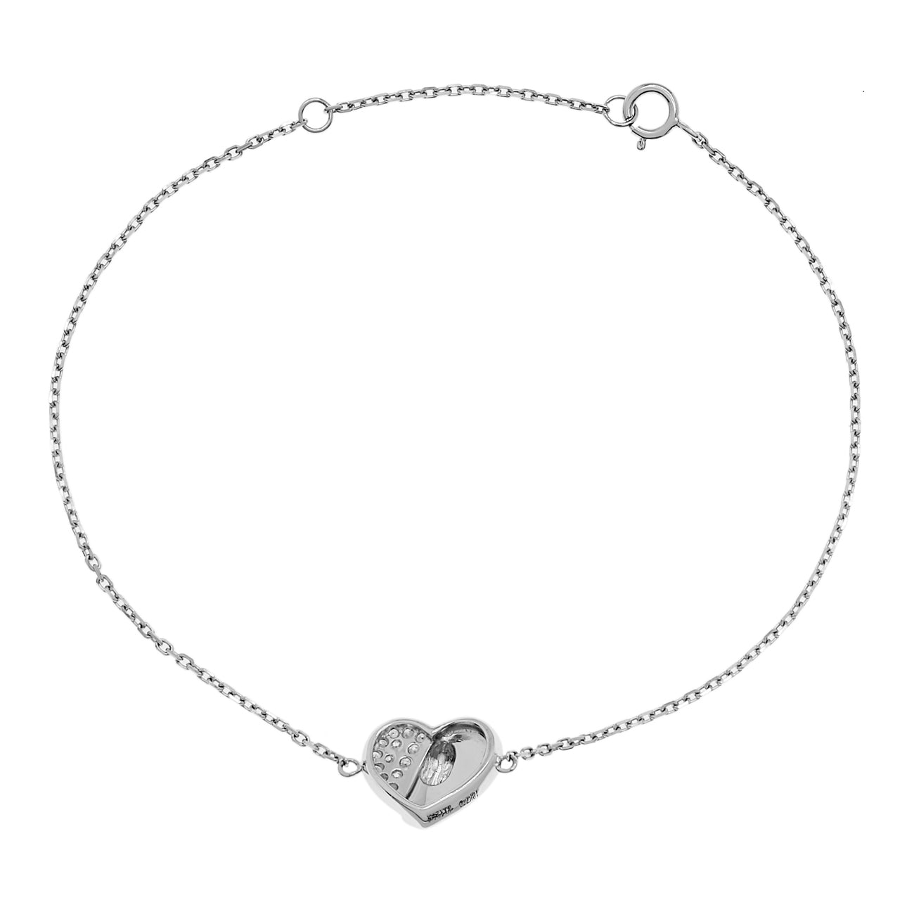 Exclusive 18K White Gold Diamond Heart Bracelet — Side View