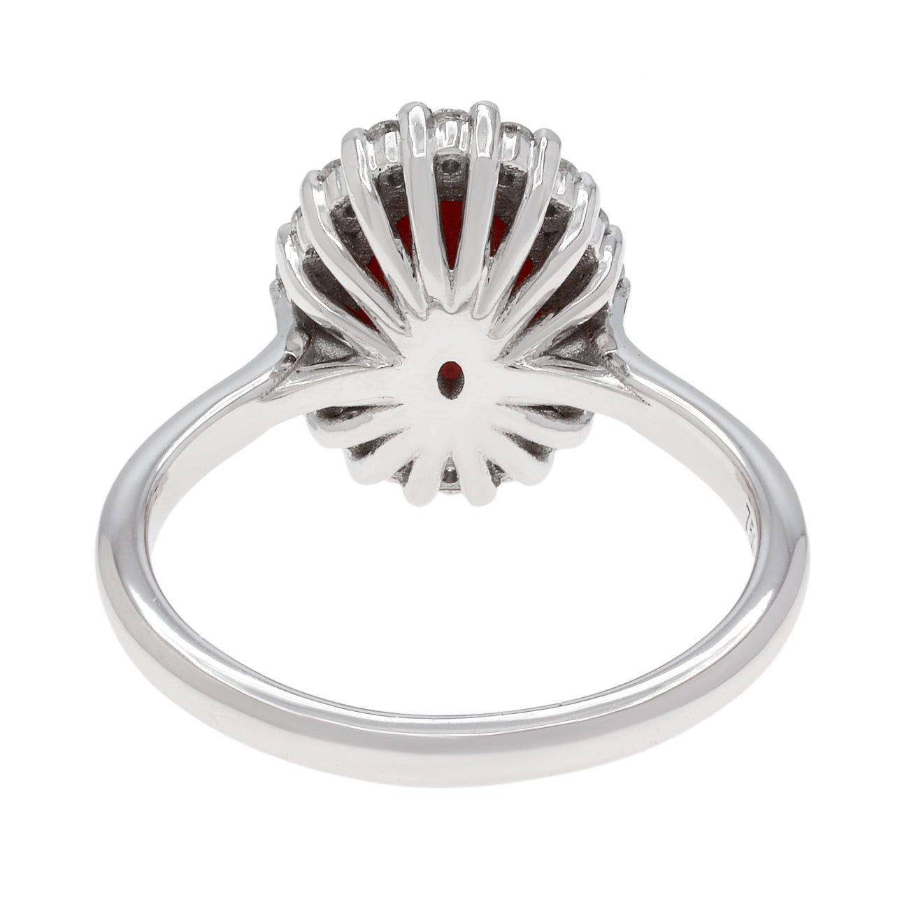 Exclusive 18K White Gold Cabochon Coral Halo Diamond Ring — 3.75 — Back View