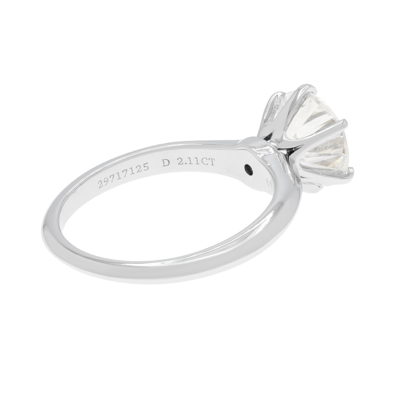 Exclusive Tiffany & Co. Platinum 2.11 Carat Diamond Solitaire Engagement Ring — Back View