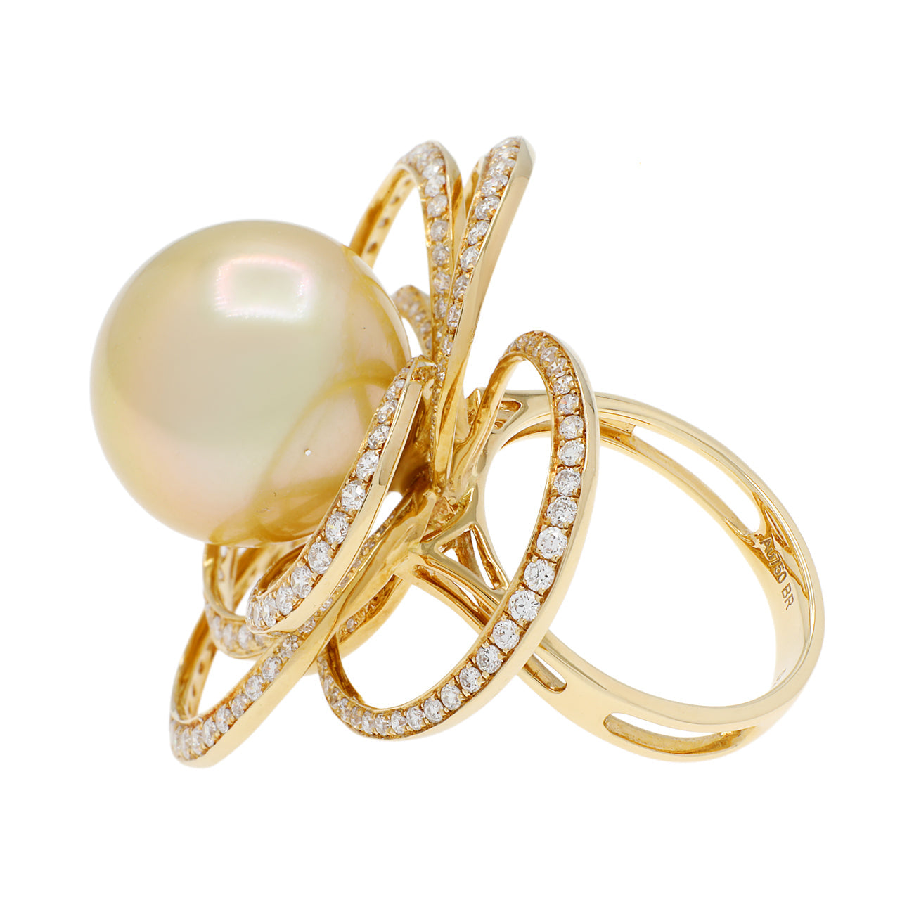 Exclusive 18K Yellow Gold 15.3mm Pearl Blossom Diamond Ring — 4.5 — Side View