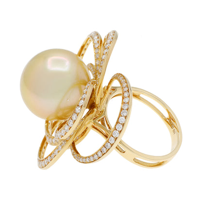 Exclusive 18K Yellow Gold 15.3mm Pearl Blossom Diamond Ring — 4.5 — Side View
