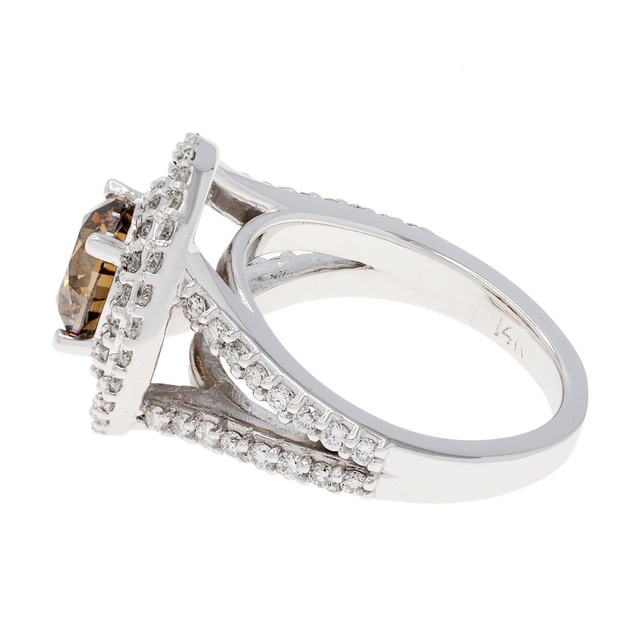 Exclusive 14K White Gold 1.57 Carat Fancy Vivid Brown Diamond Double Halo Ring — 3.5 — Side View