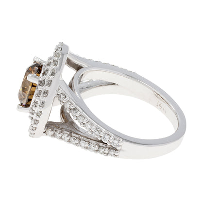 Exclusive 14K White Gold 1.57 Carat Fancy Vivid Brown Diamond Double Halo Ring — 3.5 — Side View