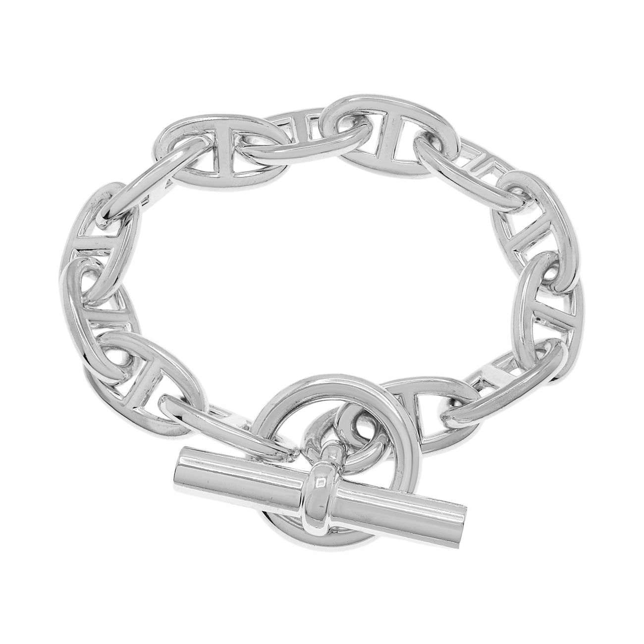 Exclusive Hermes Sterling Silver Large Chaine d'Ancre Bracelet — Front View