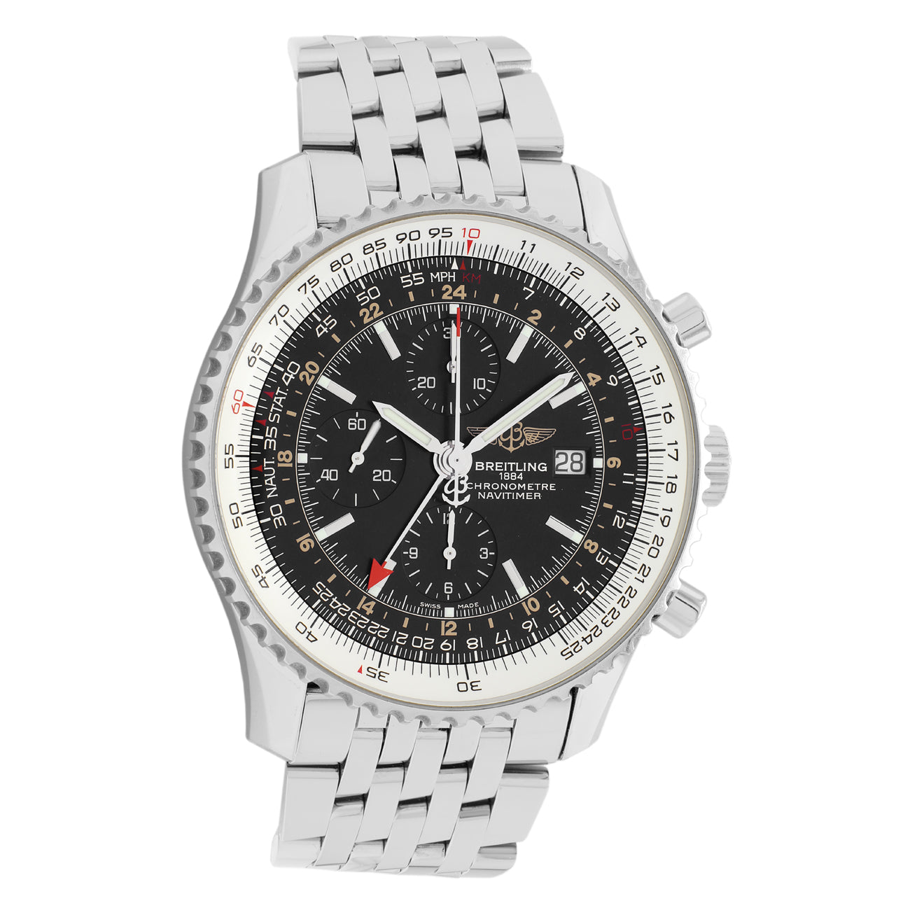Exclusive Breitling Stainless Steel Navitimer World A2432212/B726 — Front View