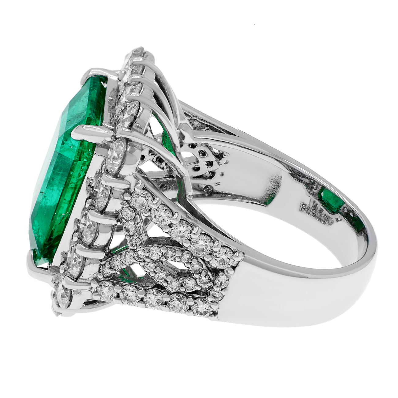 Exclusive Platinum 7.54 Carat Emerald Diamond Ring — 5.5 — Side View