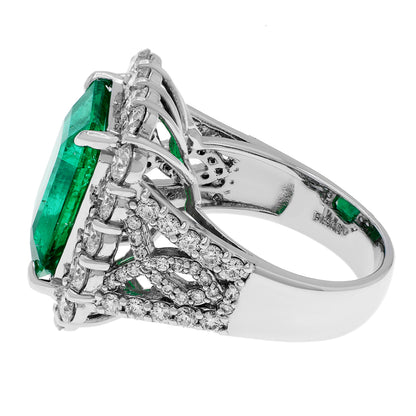 Exclusive Platinum 7.54 Carat Emerald Diamond Ring — 5.5 — Side View